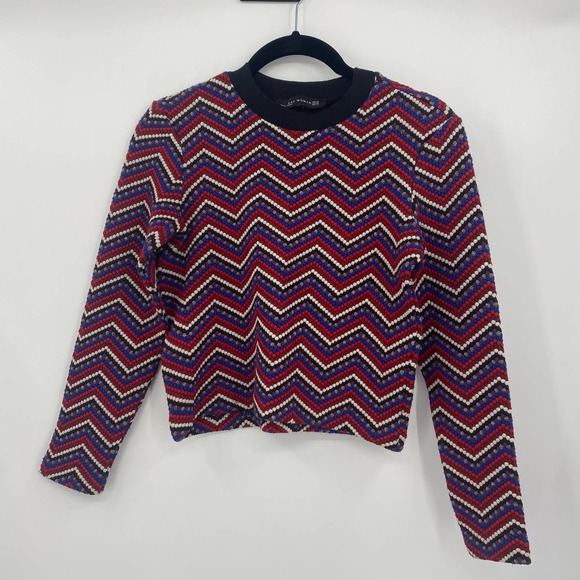 Zara Woman Red Chevron Zig Zag Cropped Sweater Size XS - Picture 2 of 4